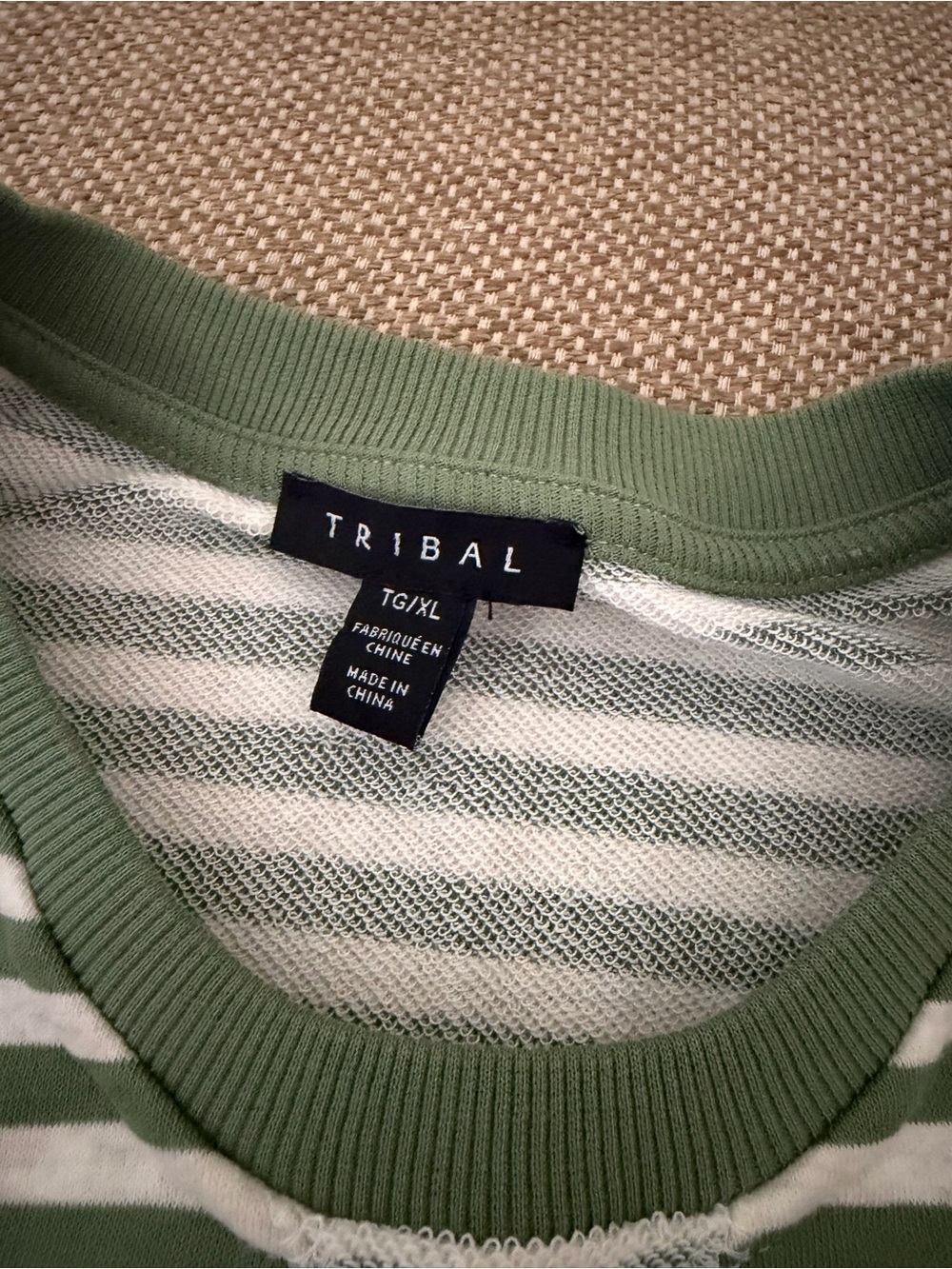 Tribal Green & White Striped Crewneck Sweater - Picture 5 of 7